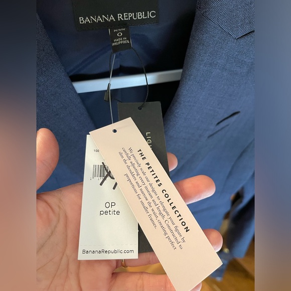 Banana Republic Blazer Womens 0 Petites Pockets Lined Blue Houndstooth NEW - Picture 3 of 9